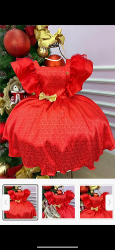 Vestido Para Niña Rojo Con Lazo Dorado Glamour
