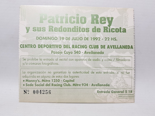 Imagen 3 de 6 de Patricio Rey Redonditos De Ricota Antiguas Entrada Mag 58921