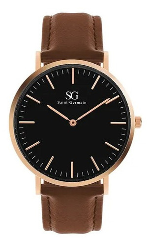 Relógio Minimalista De Couro Bronx Black Rosé Gold 40mm Cor da correia Marrom Cor do fundo Preto