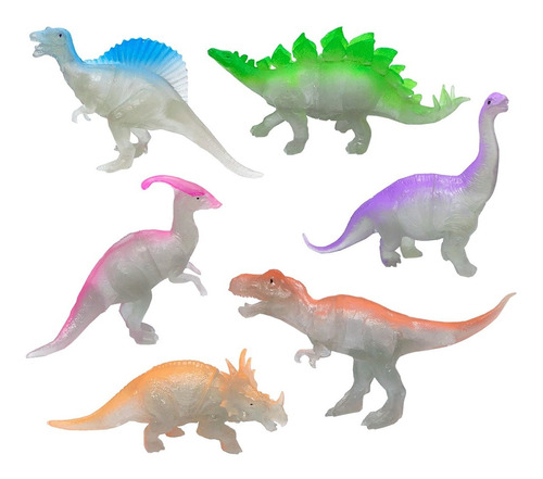 Dinosaurios Fluo Brillan En La Oscuridad X6 Muñecos Grandes