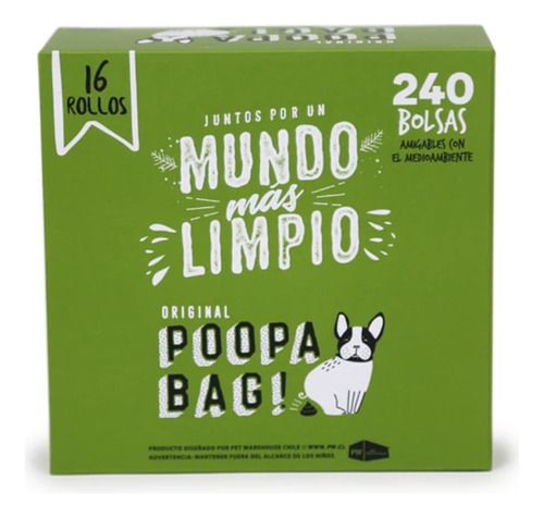 Pack Bolsas Poopa Bag Biodegradables 16 Rollos, 240 Bolsas