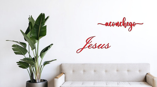 Palavra Aconchego E Jesus Lettering Em Mdf Aplique De Parede
