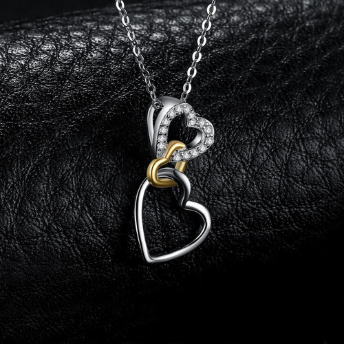 Collar De Plata Fina S925 Y Circones - Diseño Triple Corazón