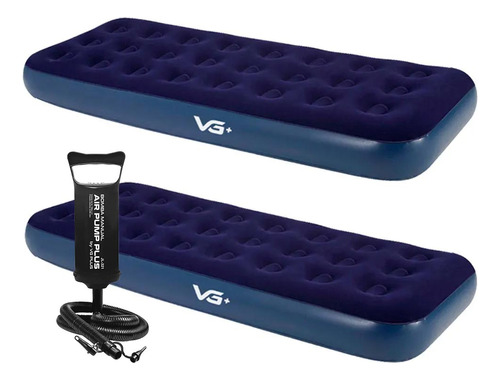 Kit 2 Colchões Infláveis Solteiro Comfort Bomba Manual Vg+ Cor Azul