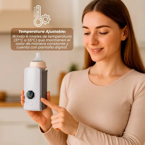 Calentador De Biberón Portátil Recargable Pantalla Digital Blanco