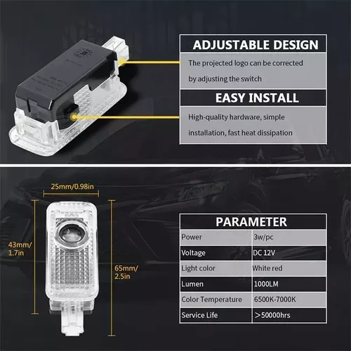 LOGO AUDI LED BAJO PUERTA A1, A3, A4, A5, A6, A7, A8, R8, Q3, Q5, Q7