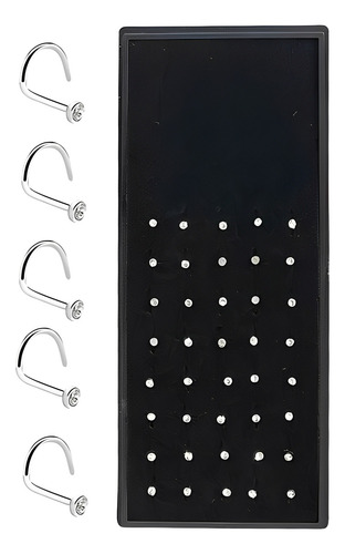Piercing para nariz con diamantes de imitación, base curva, paquete de 40 unidades