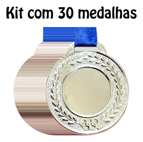 Kit 30 Medalhas Centro Liso Personalizar 3,5 Cm Premiação Cor Prata