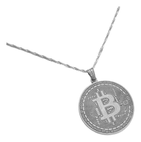 Cadena Y Dije Moneda Bitcoin Plata 925 Plata 925 45 Cm