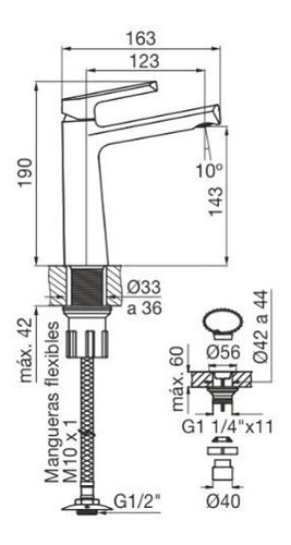 Imagen 2 de 7 de Grifería Monocomando Para Lavatorio Aromo 181/d8 Cromo Fv