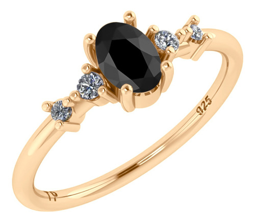 Anel London De Prata 925 Dourada Ouro 18k - Black Ônix