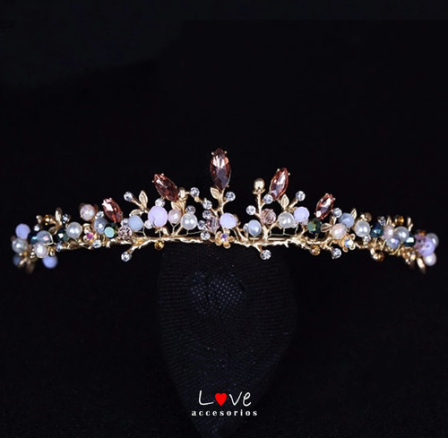 Imagen 1 de 3 de Tocado Tiara Corona Dorado Vintage Novia Y Xv Años