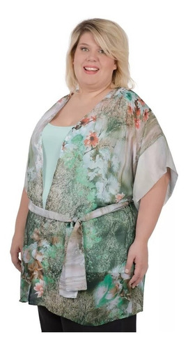 Kimono Portofem De Gasa Estampada - Talles Grandes