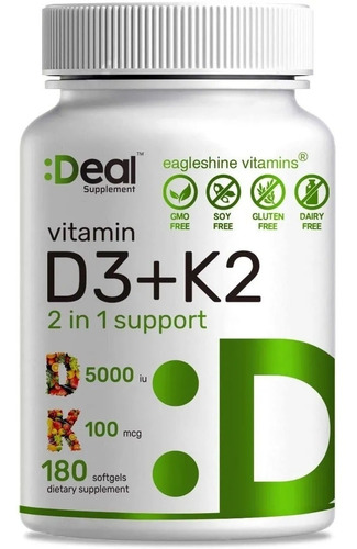 Vitamina D3 5000 Iu K2 100 Mcg 180 Capsulas Deal Supplement