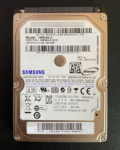 Disco Rígido Samsung Hm500ji 500gb 2,5 Sata 2 3gb/s 8mb