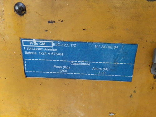 Empilhadeira Elétrica Ejc 1,25t Patolada S/ Bateria, S/ Carr