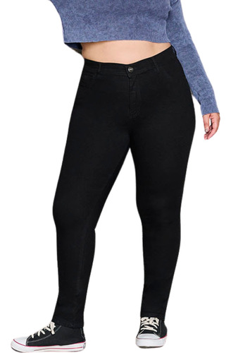 Jeans Chupín Negro De Mujer Calce Elastizado Talles Grandes 