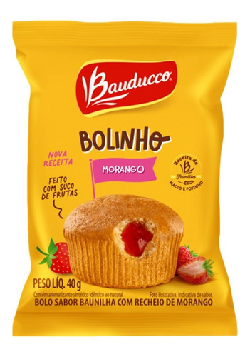 Mini Bolo Bolinho Baunilha Com Recheio Morango Bauducco 40g