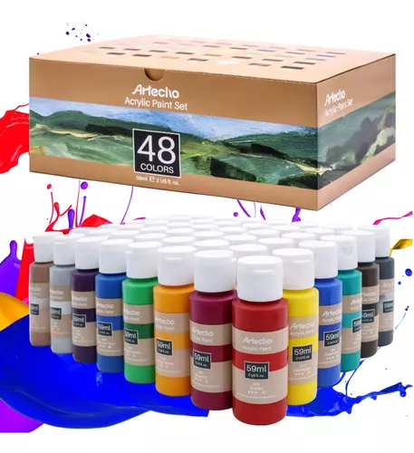 Artecho - Juego de pintura acrílica para arte, 2.0 oz fl/59 ml, suministros  de pintura acrílica para madera, tela, manualidades, lienzo, cuero y