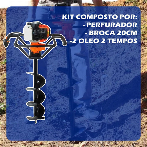 Perfurador De Solo Gasolina 52cc + Broca 80x20 + 2 Oleo 2t