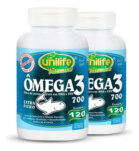 Kit de 2 aceites de pescado Omega 3 700 mg 120 cápsulas Unilife
