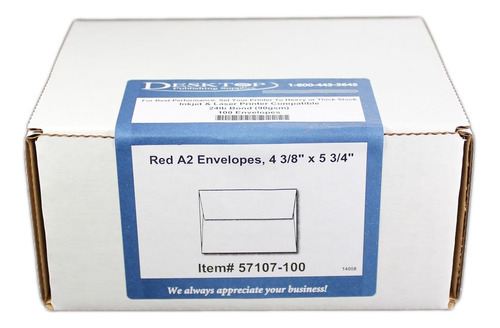 Red A2 Envelopes, 5 3/4 X 4 3/8-100 Envelopes - Desktop Publ