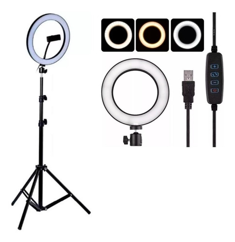 Aro De Luz Led 12 Con Tripie Con Soporte Para Celular 