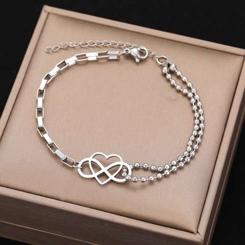 Imagen 3 de 7 de Pulsera Mujer Tobillera Pie Tobillo Corazón Infinito Acero