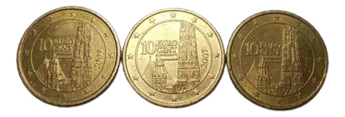 Austria 10 Eurocents - 2007 - 2009 - 2011 Lote X 3 Monedas