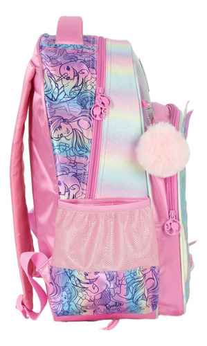 Mochila Costas Barbie Com Estojo Box Holográfico Escolar Cor Rosa
