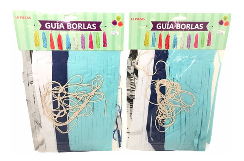 Guirnalda Borlas Pompones Mechones Tira Azul Blanco Pla 20pz