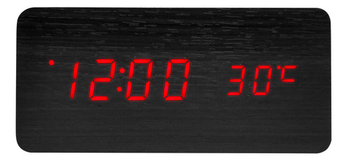 Reloj Despertador Grande Minimalista Negro Led Rojo 15cm