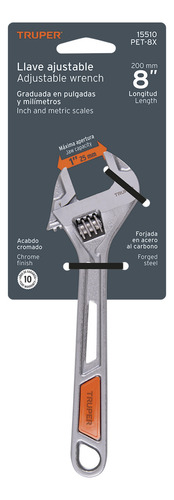 Llave Perico De 8 Cromado Con Grip Truper 15510 Pet-8x