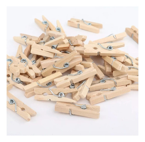 100 Mini Pinzas De Madera Natural+ 10mt Cordel Cañamo 2mm