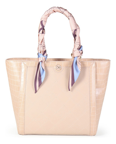 Bolsa Tote Cloe Para Mujer Con Mascada Multiusos Asa Larga Color Nude