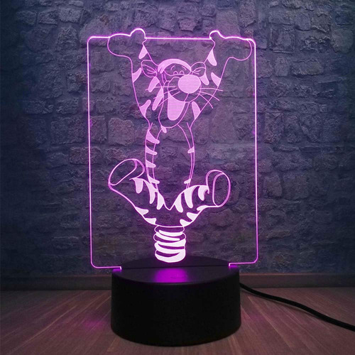 Caricatura 3d Tigger Bouncing Led Rgb Luz Noche 7 Color Mesa