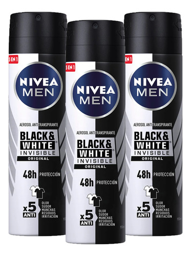 Nivea Desodorante Black & White Invisible Original X3 Unid