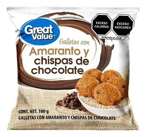 Galletas Great Value Con Amaranto Y Chispas De Chocolate 100
