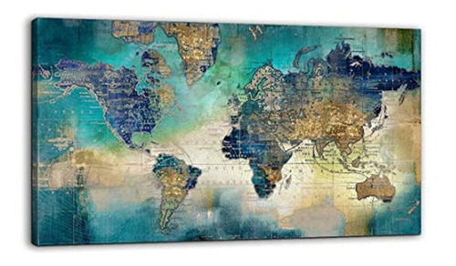 Lienzo Decorativo Con Mapa Del Mundo, Para Sala De Estar