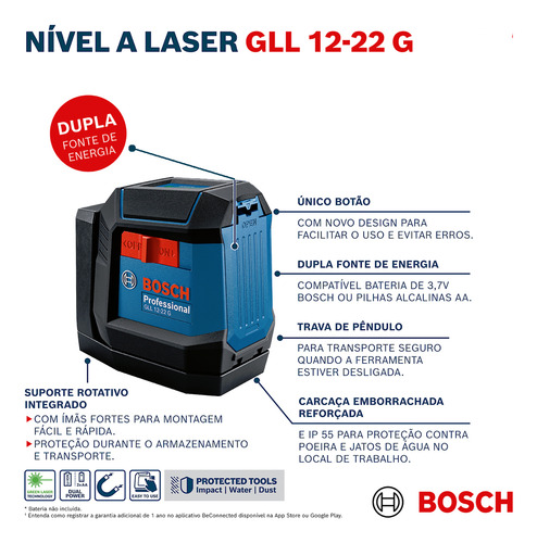 Nível Laser 2 Linhas Gll12-22g Bosch Profiss + Tripé E Acess