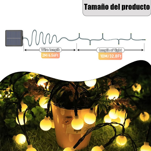 12m Solar Globo Cadena De Luces 100leds Para Fiesta