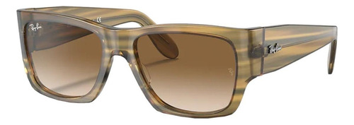 Anteojos de sol Ray-Ban Wayfarer Nomad Standard con marco de acetato color polished striped yellow, lente light brown de cristal degradada, varilla polished striped yellow de acetato - RB2187