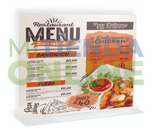 Imagen 3 de 3 de Porta Menu Acrílico Restaurantes Carta Horizontal