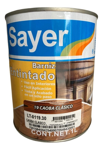 Barniz Entintado Para Madera Fácil Uso Lt-0xxx 1lt Sayer