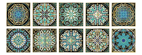 Pegatinas Autoadhesivas Para Azulejos Tipo Mandala, 10 Unida