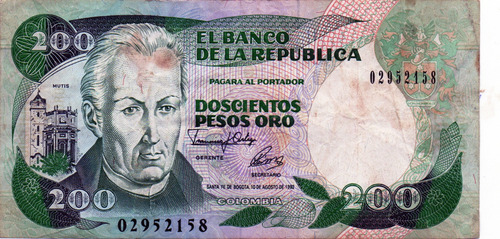 Billetes Antiguos Colombia 20, 100 Y 200 Pesos Oro (Usado)