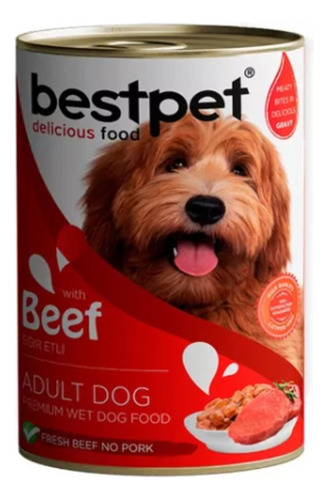 Alimento Húmedo Perro Premium Bestpet Lata 400gr Sabor Carne
