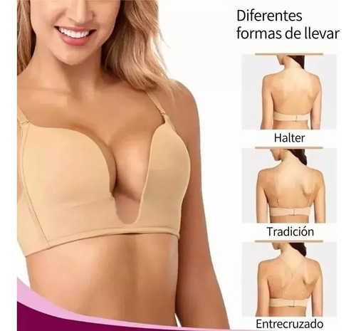 Brasier Bra Push Invisible Respirable Escote Profundo Tipo U