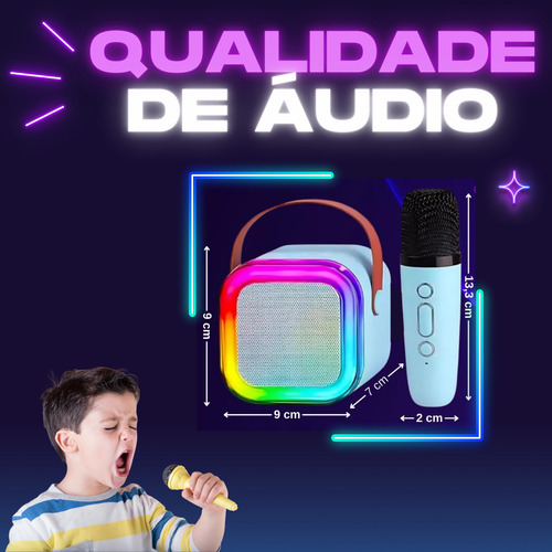 Caixinha Microfone Bluetooth S/ Fio Youtube Karaoke Infantil Cor Rosa 110v/220v