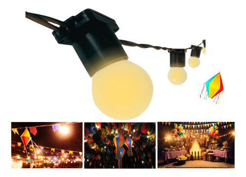 Varal De Luzes 75m Festão Festa Junina Natal Lampada Inclusa